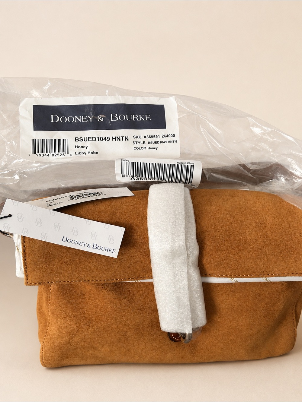 Dooney & Bourke Honey Suede Libby Hobo Messenger in Warm Honey